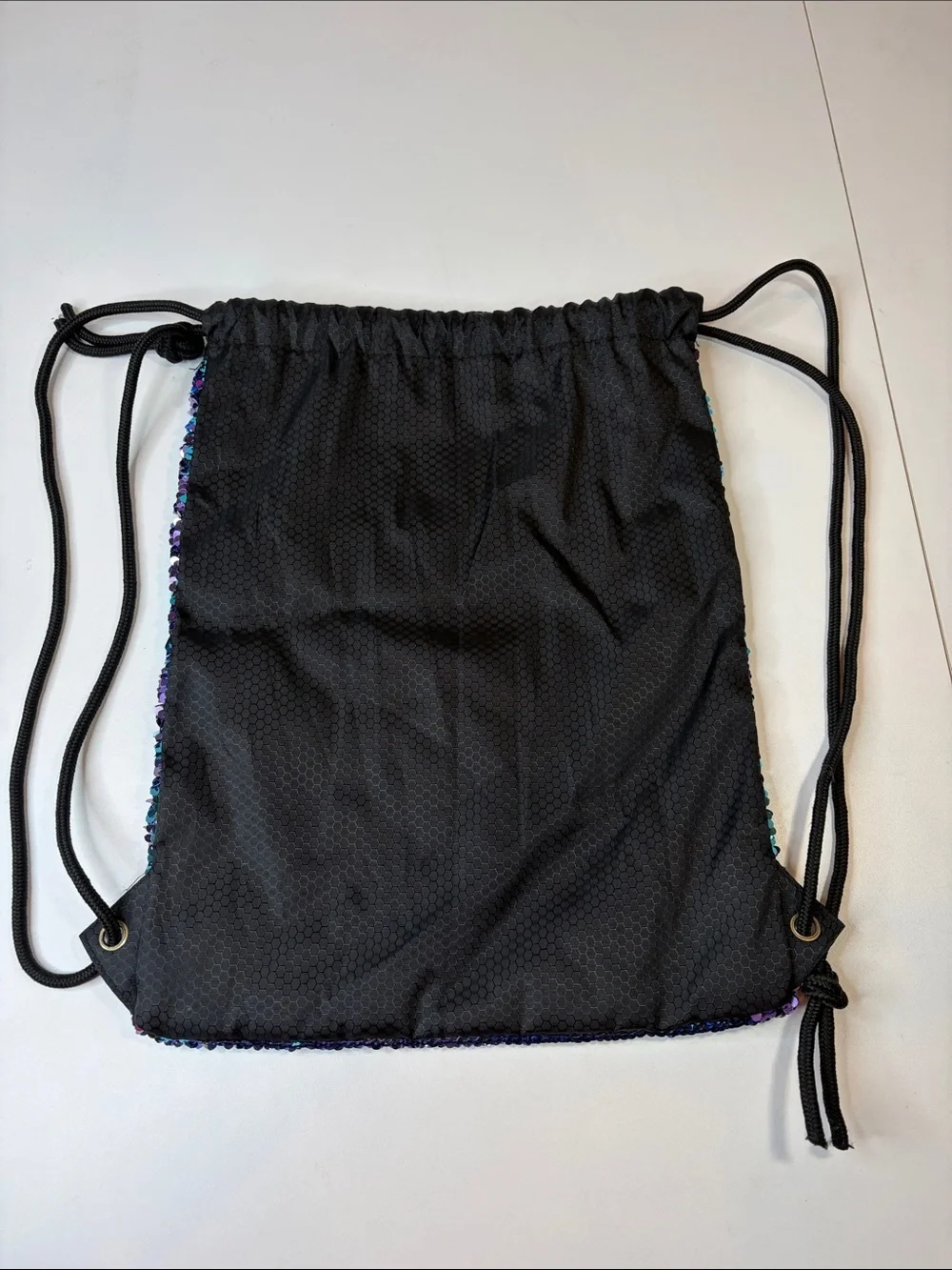 Reversible Sequin Drawstring Backpack Bag Teal Purple Mermaid Sparkle